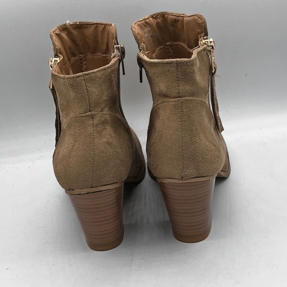 Charles Albert Ankle Bootie Size 9 Zide Zip Stack Heel Vegan Suede Tan Western - Picture 5 of 10